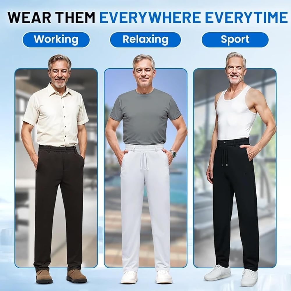 NENYLEI Ice Silk Mesh Panel Casual Pants, Mens Pants, for Over 55